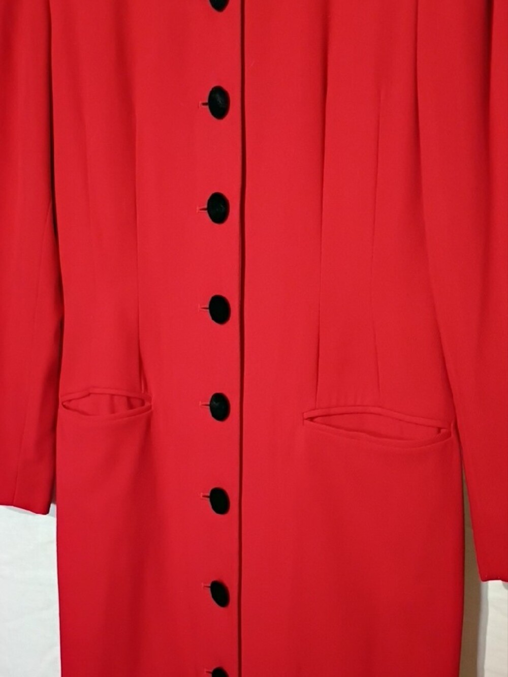 Vintage Red Long Dress Coat, Button-Front, Sz 6 - Picture 4 of 15